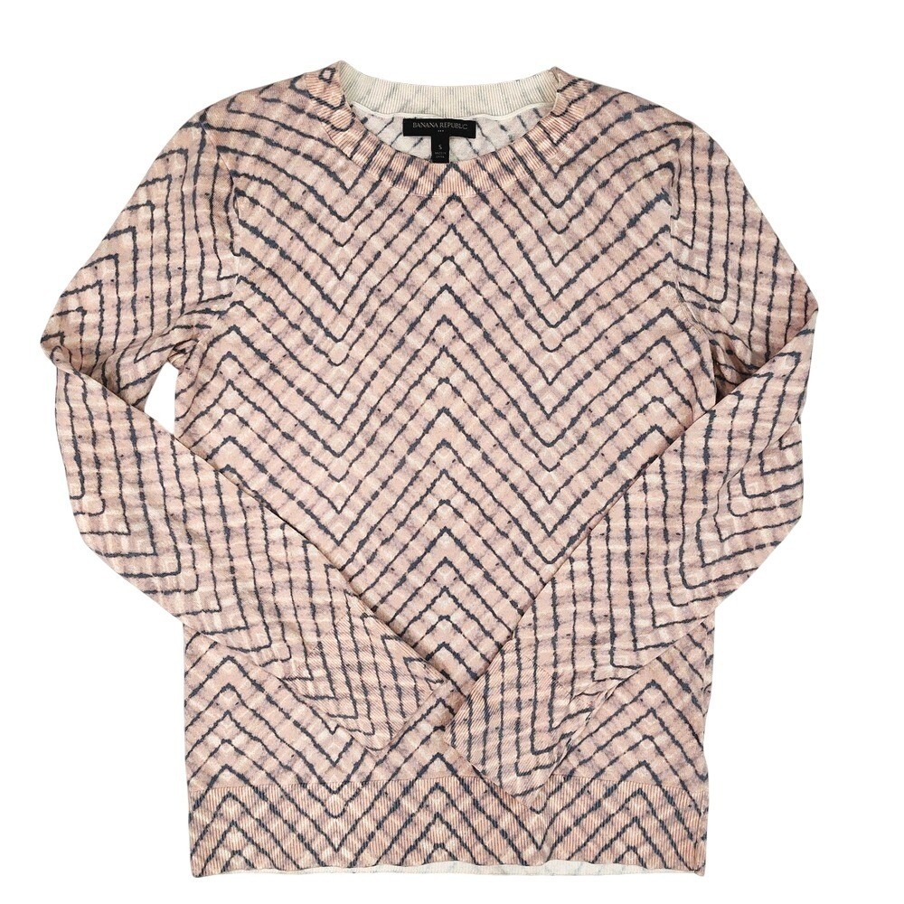 Banana Republic Pastel Pink Geometric Print Crew Neck Light Sweater Womens Small